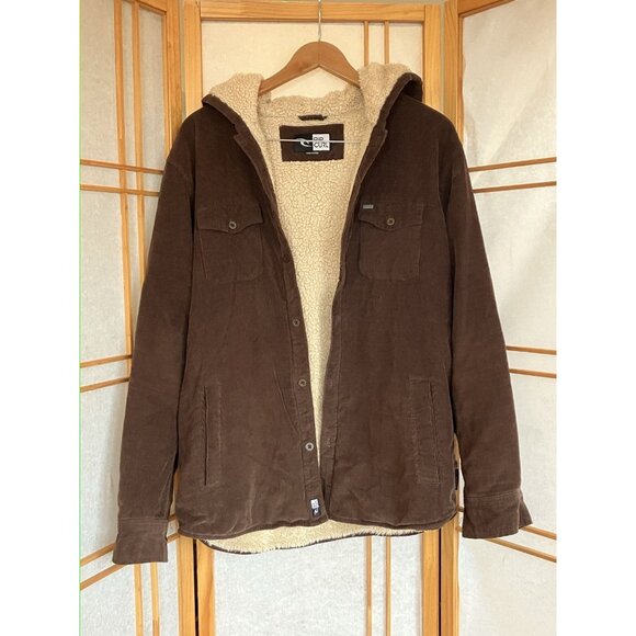 RIP CURL Corduroy Button Down Hooded Jacket, Sherpa Lined, Brown, Medium - Picture 1 of 8